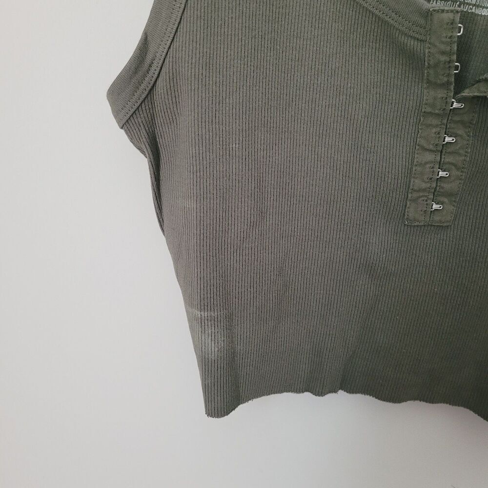 Aerie Ribbed Hook & Eye Olive Green Cropped Tank Size Large - Picture 5 of 7